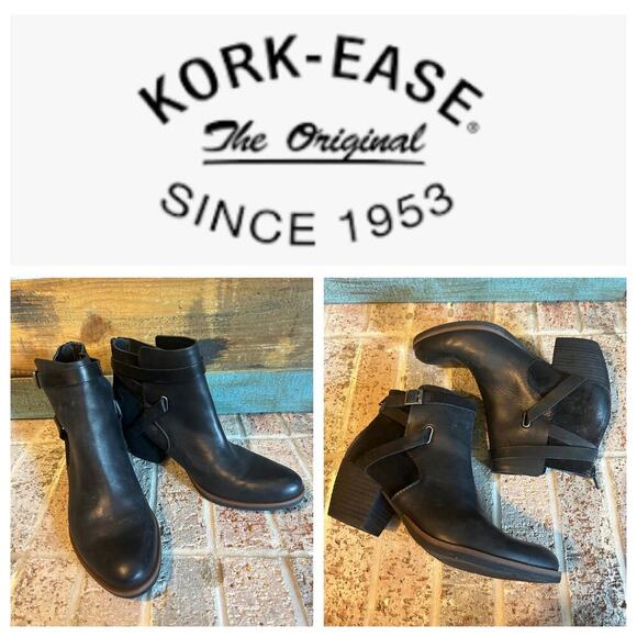 Korks Black Reynosa Stacked Heel Ankle Bootie 7.5 - Picture 1 of 13